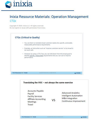 Inixia Resource Materials: Operation Management - CTQs